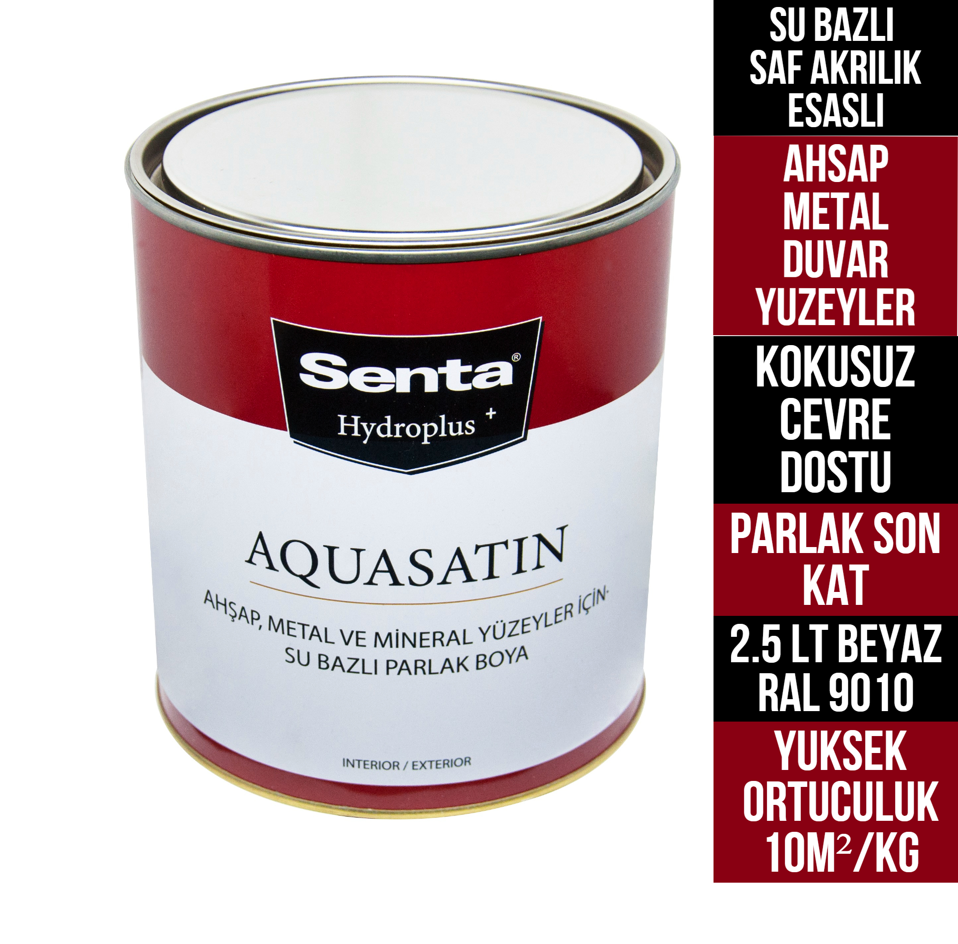SENTA HYDROPLUS+ AQUASATIN AHSAP VE METAL YÜZEY SON KAT PARLAK BOYA
